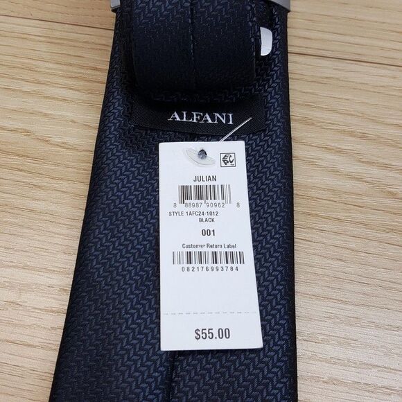 ALFANI Mens Neck Tie Black Gray Herringbone Zig Zag Modern Classic - Picture 3 of 6